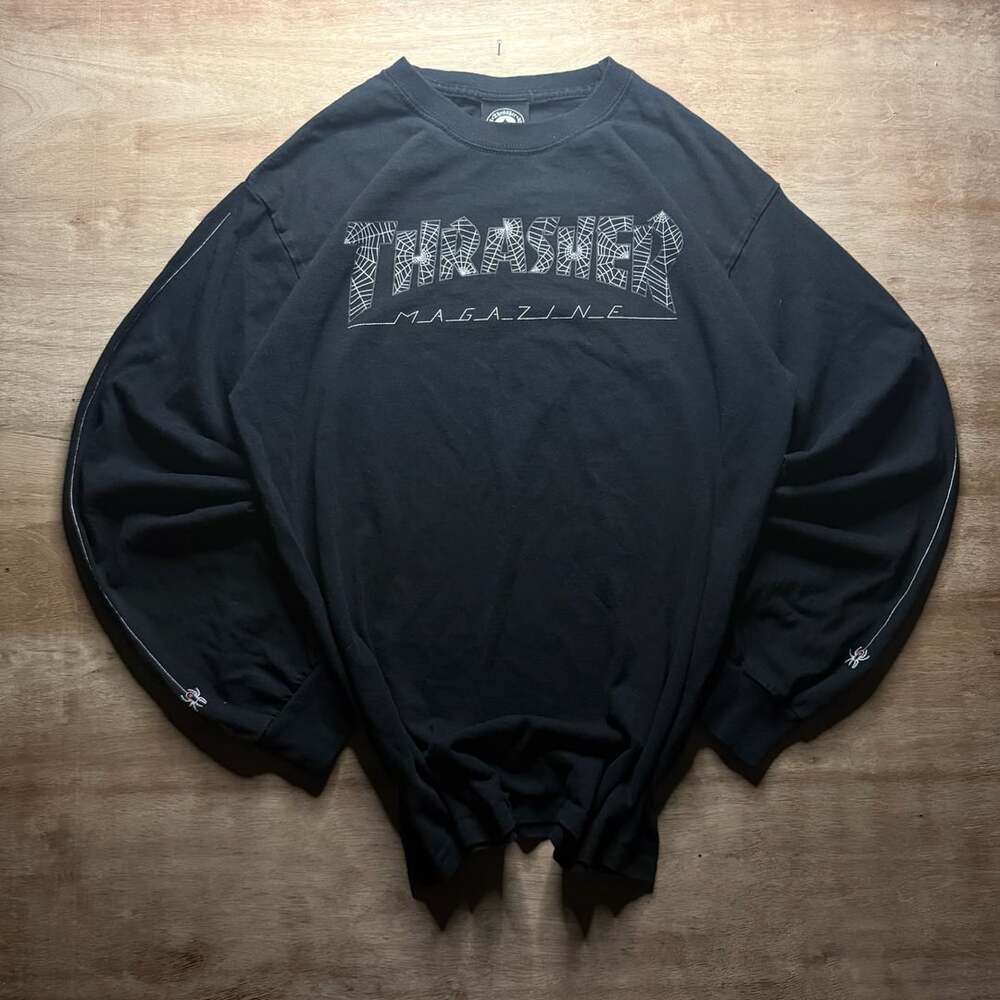 Thrasher Magazine Spider Web Black Long Sleeve Shirt Size M Skate Streetwear